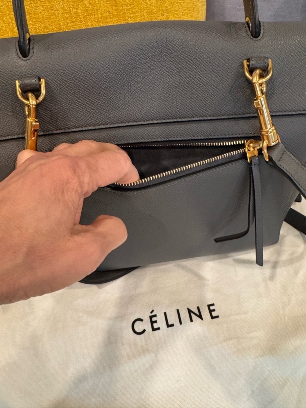💯 💯% Celine Dark Gray Leather Top-Handle Satchel - Picture 4 of 13